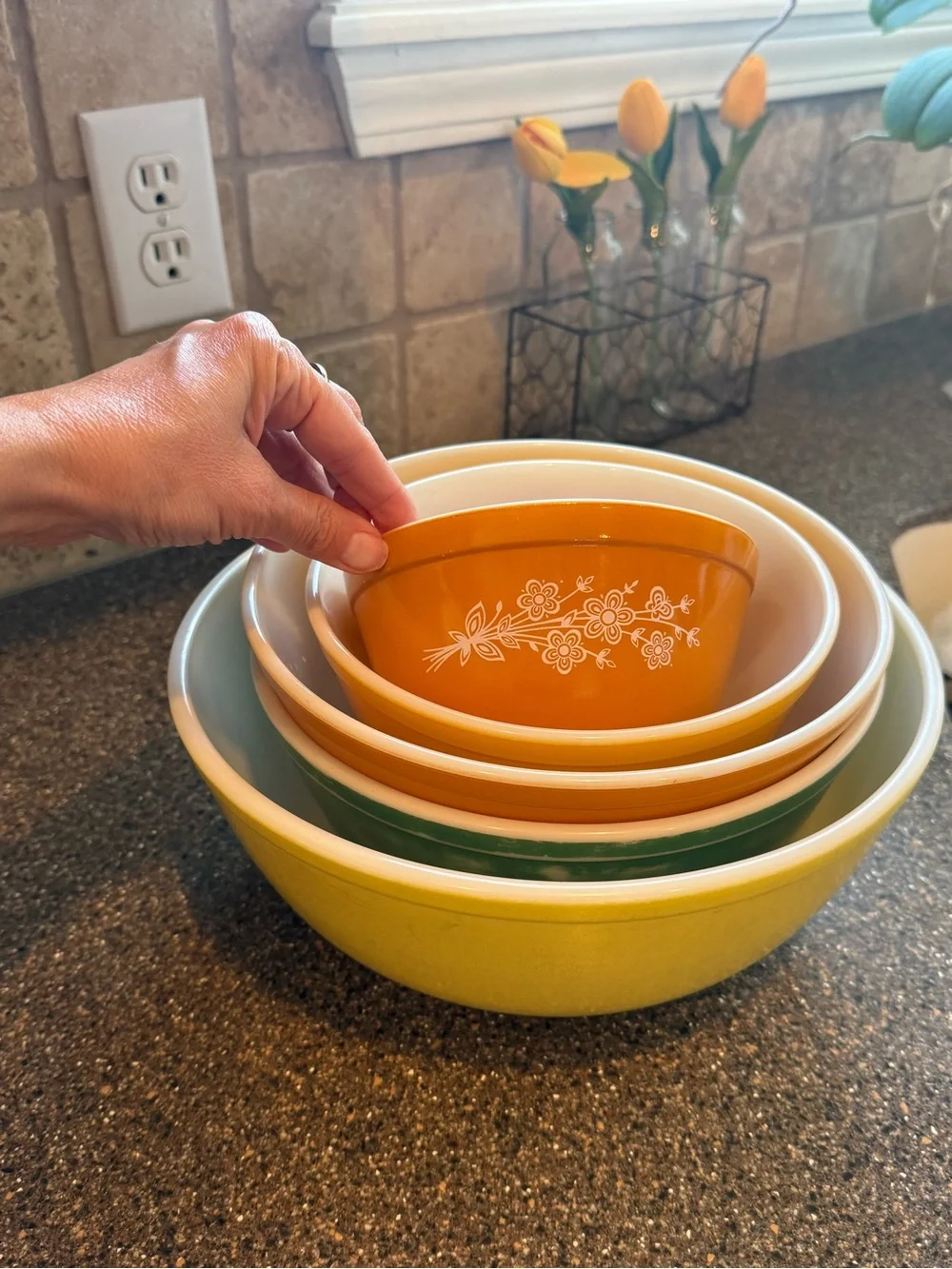 Vintage Nesting Mixing Bowls - Yellow, Green, Orange Set